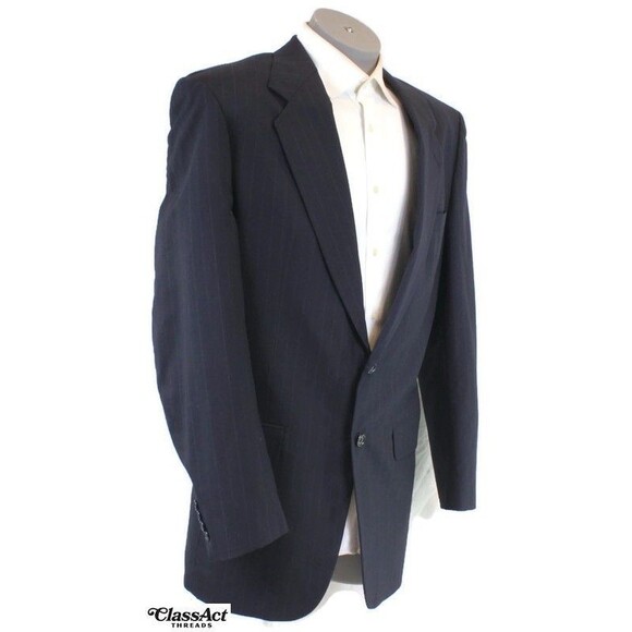 Gianelli Mens 2 Piece Suit Wool Blue Striped Wool 2 Btn 44L Pleated 33" W - Picture 3 of 9